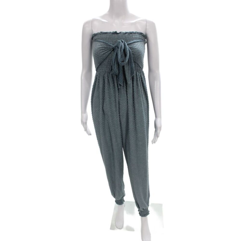 Illa Illa Women Jumpsuit Blue Polka Dot Off Shoulder Sleeveless Boho Size S